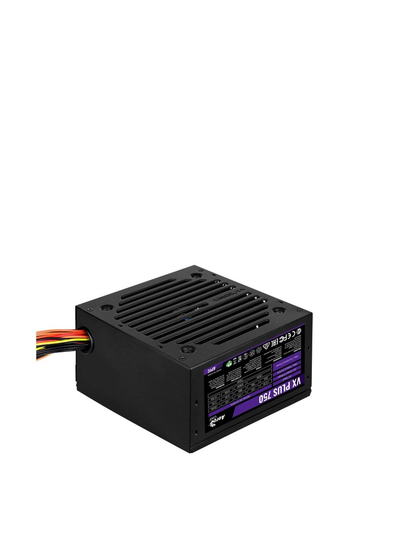 Aerocool Power Supply Unit VX PLUS 750, Silent 12cm fan with optimized thermal fan speed control, Compatible with ATX 12V 2.3 - Image 1