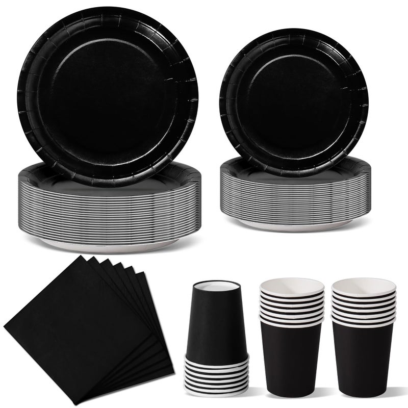 Nkaiso Black Party Tableware  96 Piece Set with Colorful Paper Plates Cups  Napkins for Birthday Parties