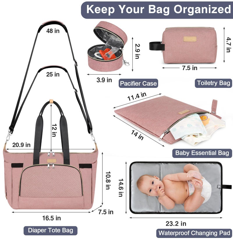 ITIEZY Diaper Bag Tote for Baby 7Pcs - Large Mommy Bag with Portable Changing Pad, Pacifier Case and Organizer Pouches, Multifunctional Hospital Bags for Labor and Delivery Travel Baby Bag for Boy Girl - Image 3