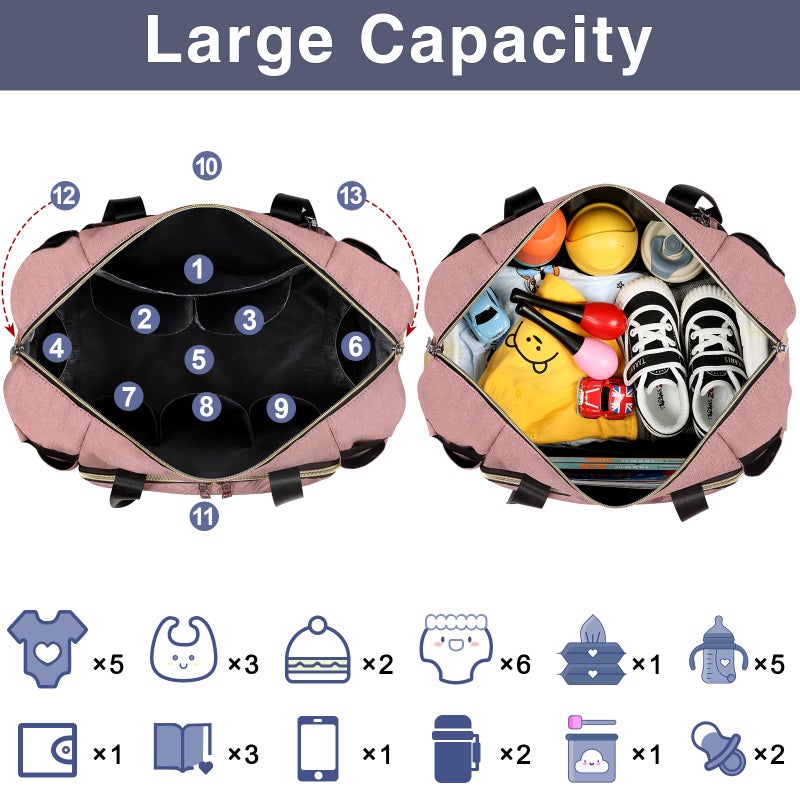 ITIEZY Diaper Bag Tote for Baby 7Pcs - Large Mommy Bag with Portable Changing Pad, Pacifier Case and Organizer Pouches, Multifunctional Hospital Bags for Labor and Delivery Travel Baby Bag for Boy Girl - Image 5