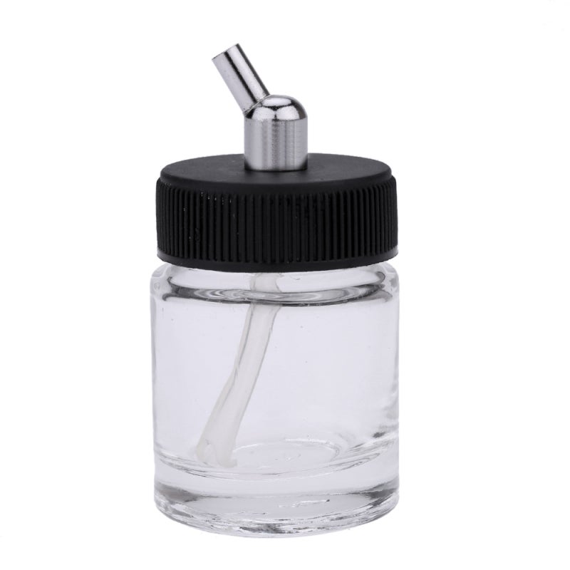 Airbrush Cleaning Glass Bottles: 22cc Transparent Durable Lightweight Siphon Feed - Adapter Lid Assembly Compatible With Master Badger Paasche Airbrushes For Airbrush Maintenance - Image 1