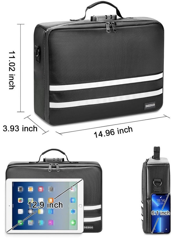 DEEGO - Fireproof Document Bag With Lock, Important Document Organizer Waterproof Document Safe File Organizer Box File Storage Portable Travel File Safe For File Certificate Home Office - Image 1