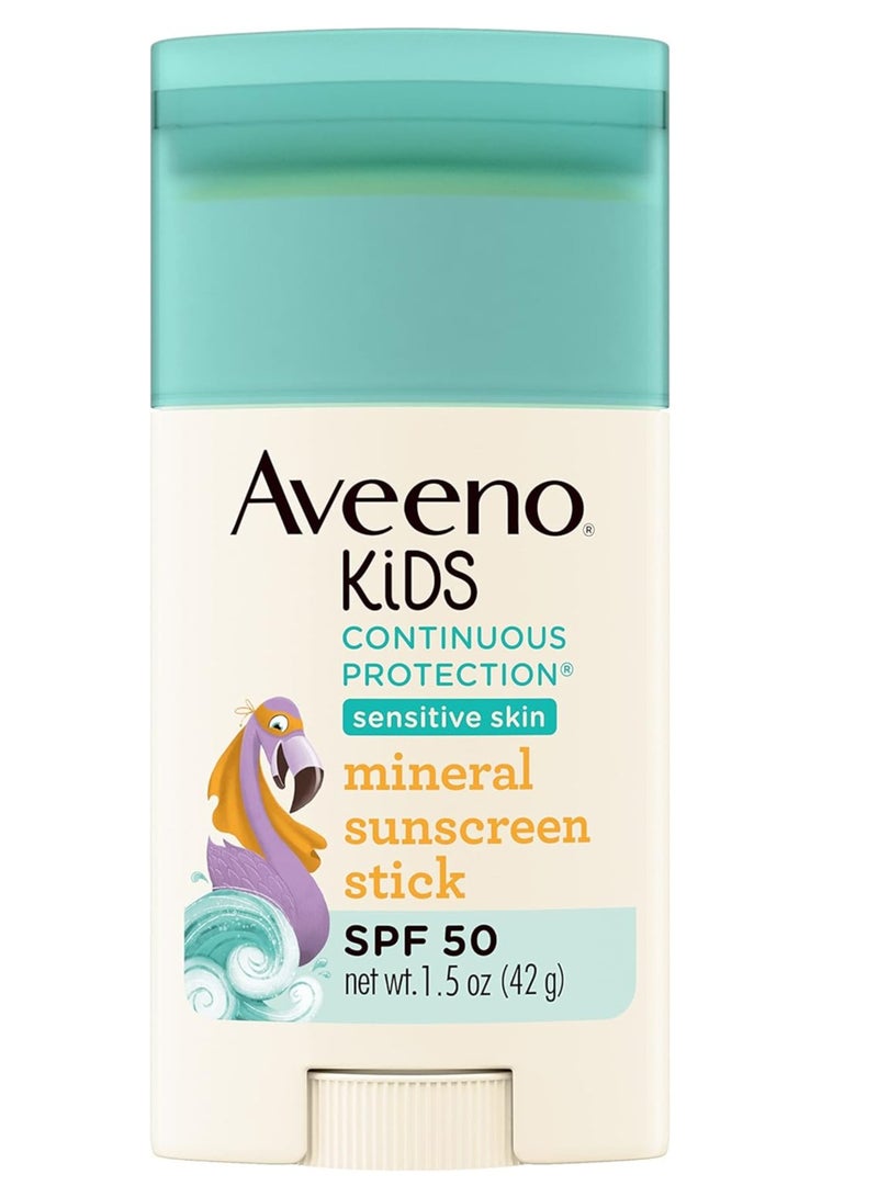 Aveeno Kids Continuous Protection Zinc Oxide Mineral Sunscreen Stick for Sensitive Skin, Face & Body with Broad Spectrum SPF 50, 1.5 oz - Image 1