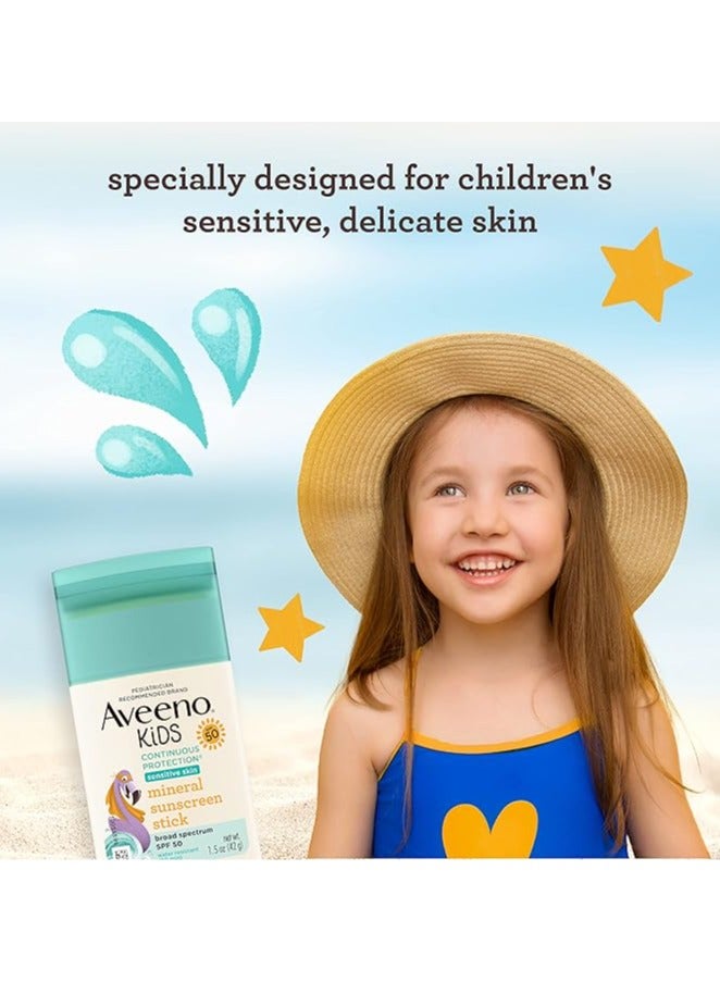 Aveeno Kids Continuous Protection Zinc Oxide Mineral Sunscreen Stick for Sensitive Skin, Face & Body with Broad Spectrum SPF 50, 1.5 oz - Image 2