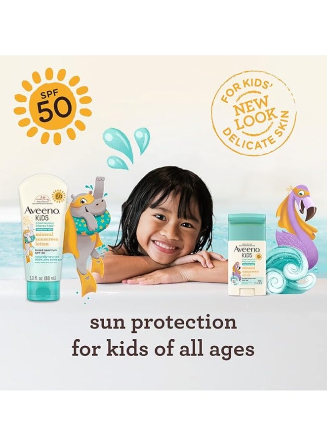 Aveeno Kids Continuous Protection Zinc Oxide Mineral Sunscreen Stick for Sensitive Skin, Face & Body with Broad Spectrum SPF 50, 1.5 oz - Image 3