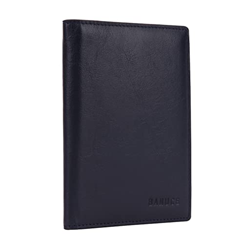 Banuce Top Grains Leather Passport Cover For Men Women Unisex Card Holder Travel Wallet Case Sleeve Dark Blue - Image 1