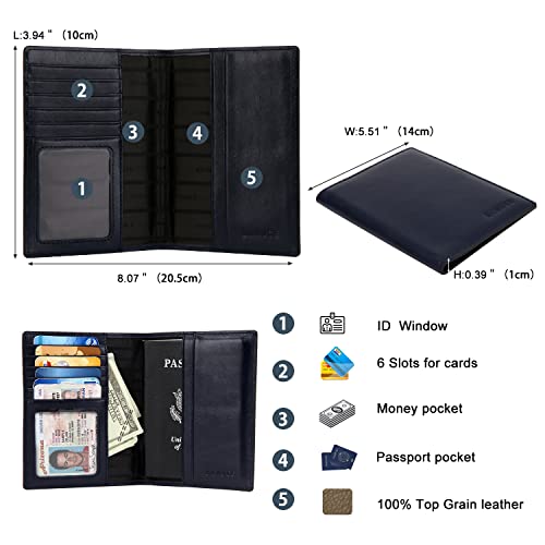 Banuce Top Grains Leather Passport Cover For Men Women Unisex Card Holder Travel Wallet Case Sleeve Dark Blue - Image 3