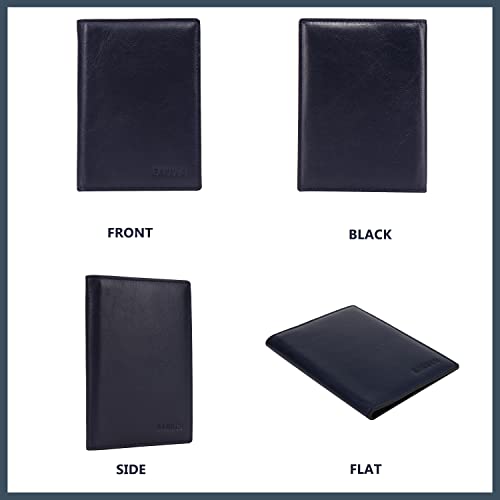 Banuce Top Grains Leather Passport Cover For Men Women Unisex Card Holder Travel Wallet Case Sleeve Dark Blue - Image 2