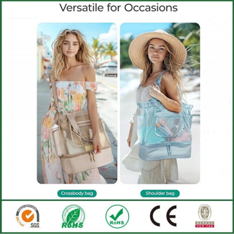 Shopper Tote Bag with Mesh Pockets and Zipper Closure, Large Capacity, Foldable - Image 3