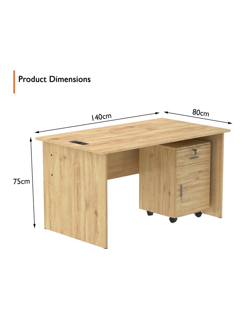 Mahmayi Mahmayi MP1 140x80 Writing Table with Drawers - Oak with Black BS01 Desktop Socket with USB AC Port for Office, Home, and Meeting Room 17 cm - Image 3