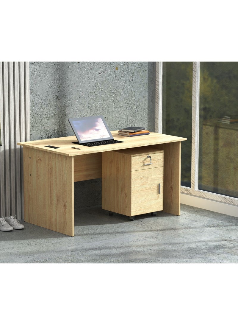 Mahmayi Mahmayi MP1 140x80 Writing Table with Drawers - Oak with Black BS01 Desktop Socket with USB AC Port for Office, Home, and Meeting Room 17 cm - Image 4