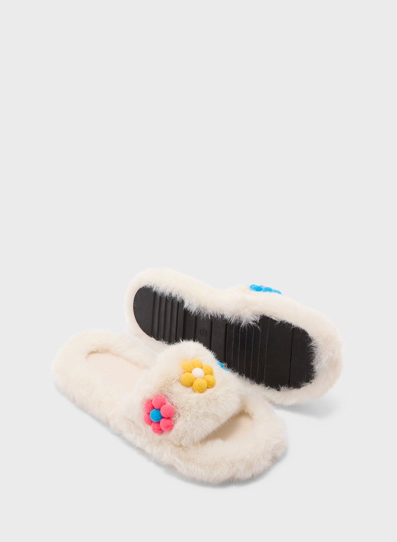Ginger Floral Trim  Fluffy Bedroom Slippers - Image 3