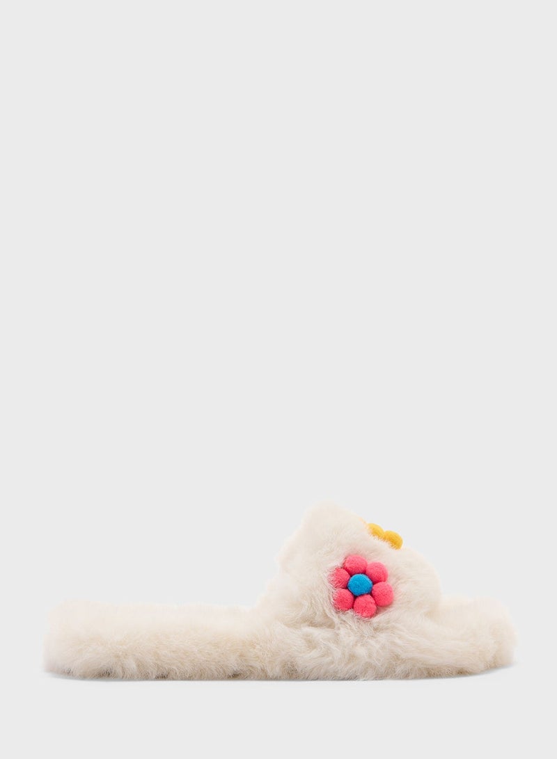 Ginger Floral Trim  Fluffy Bedroom Slippers - Image 2