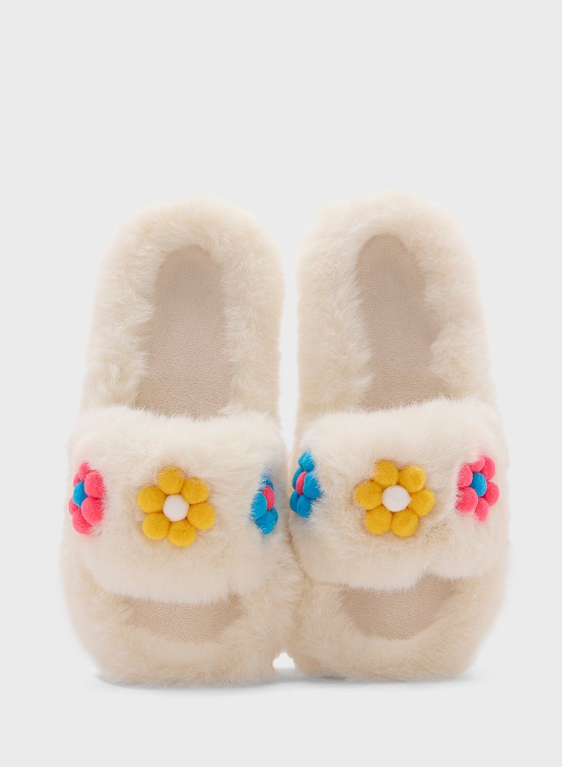 Ginger Floral Trim  Fluffy Bedroom Slippers - Image 4