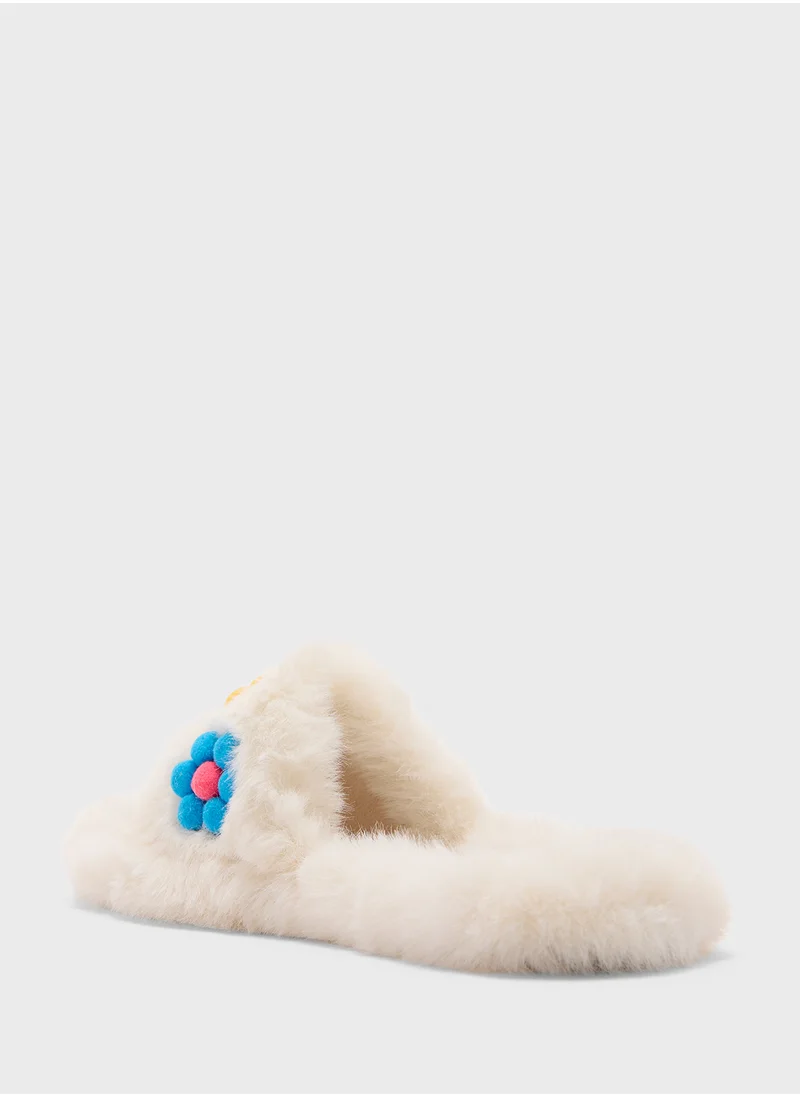 جينجر Floral Trim  Fluffy Bedroom Slippers