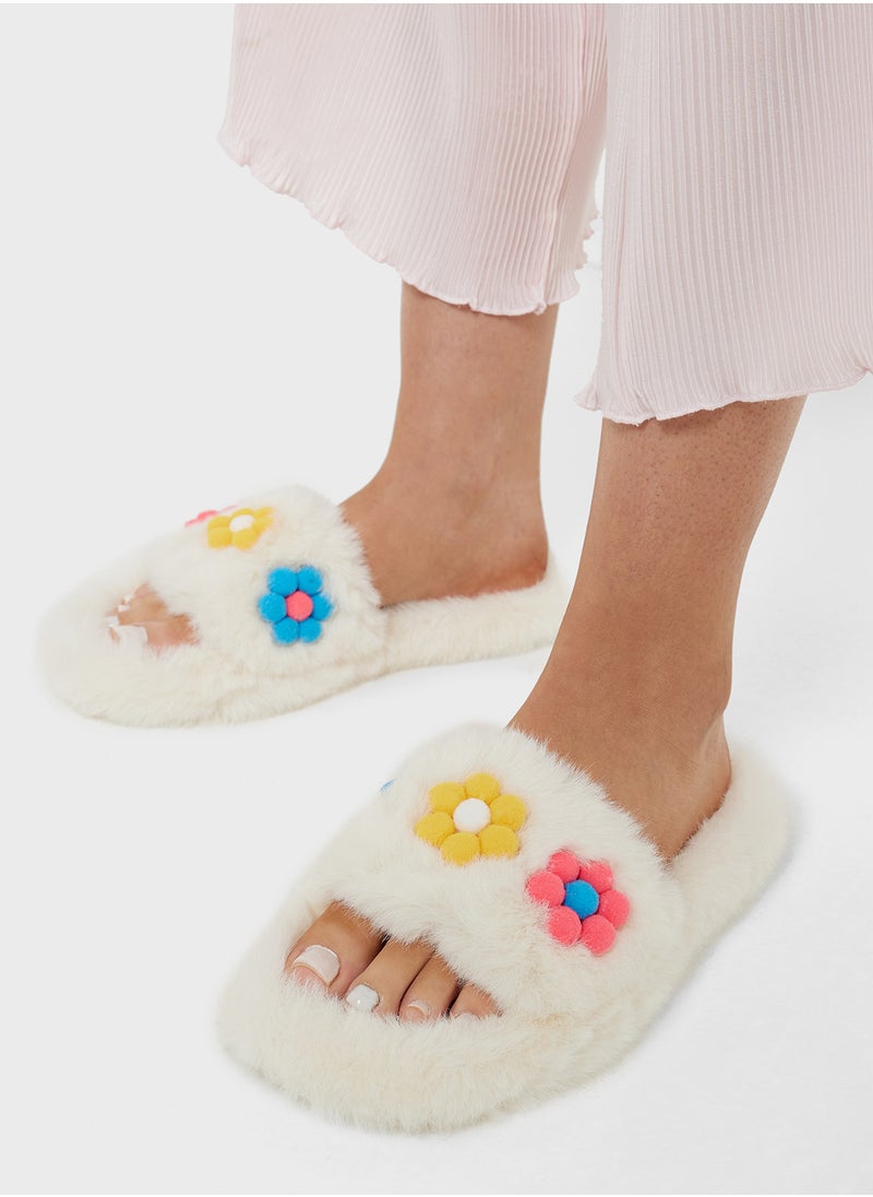 Ginger Floral Trim  Fluffy Bedroom Slippers  - Image 5