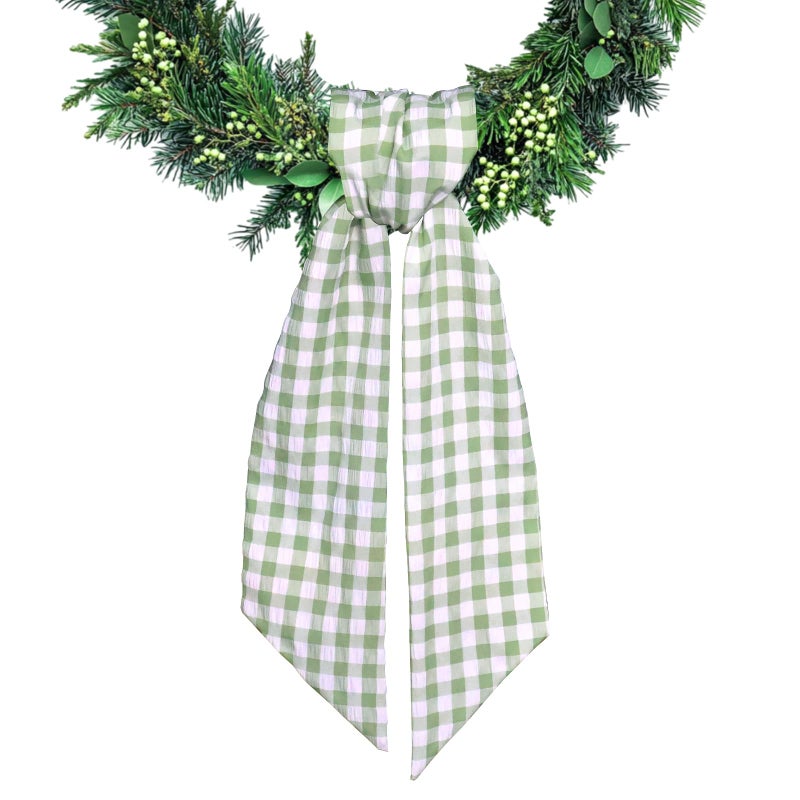 Ftuuo Light Green Buffalo Plaid Wreath Sash for Front Door Seersucker Wreath Satin Sash Burlap Garland Ribbon Accessories for Wreath Yard Doorway Indoor Outdoor Bridal Shower Home Decor,5.1 x 54.3 - Image 1