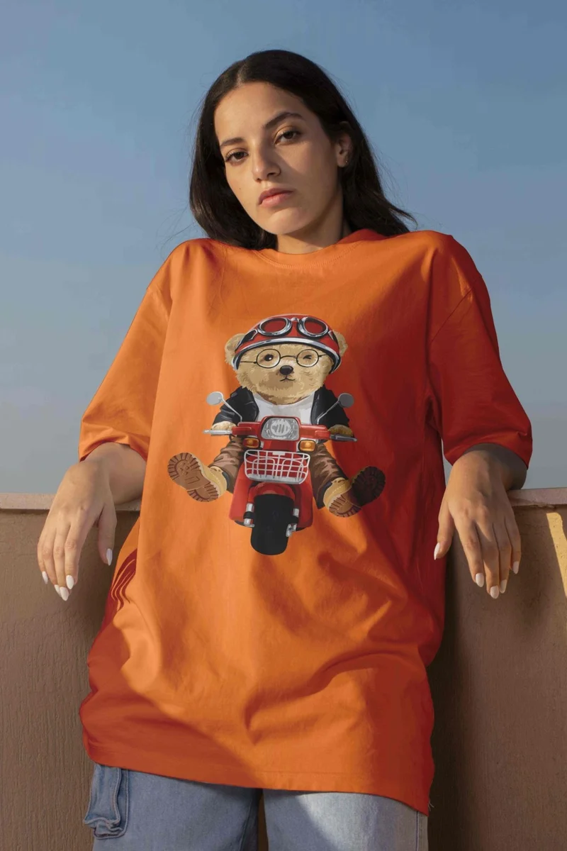 DogFish Printed Orange Oversize Unisex Tshirt