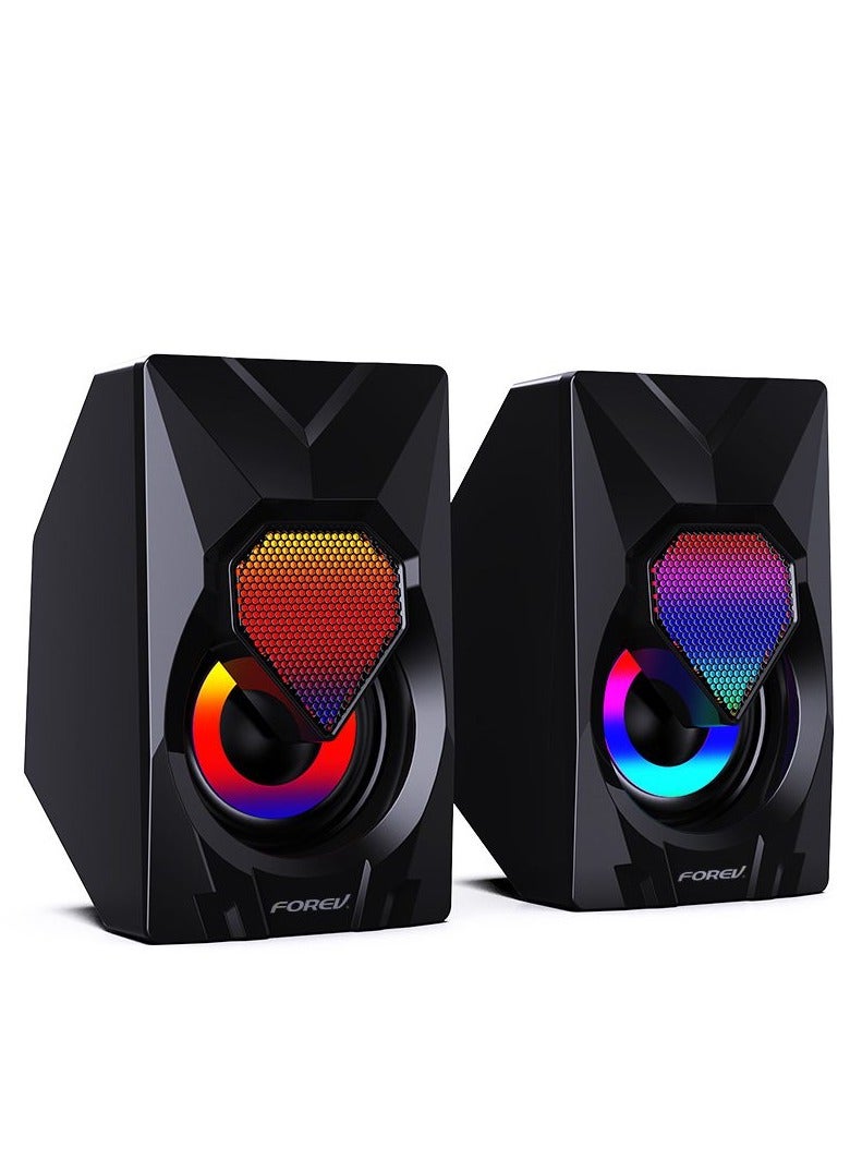 Forev FV-209 RGB Multimedia Speaker 2.0 Channel ,3W*2 Mini Wired Stereo Sound ,For PC / Laptop / Mobile | Black - Image 1
