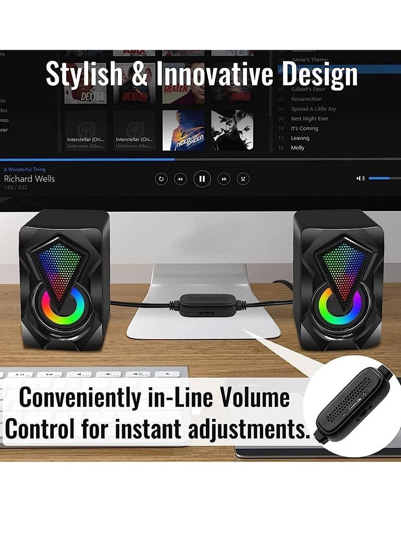 Forev FV-209 RGB Multimedia Speaker 2.0 Channel ,3W*2 Mini Wired Stereo Sound ,For PC / Laptop / Mobile | Black - Image 2