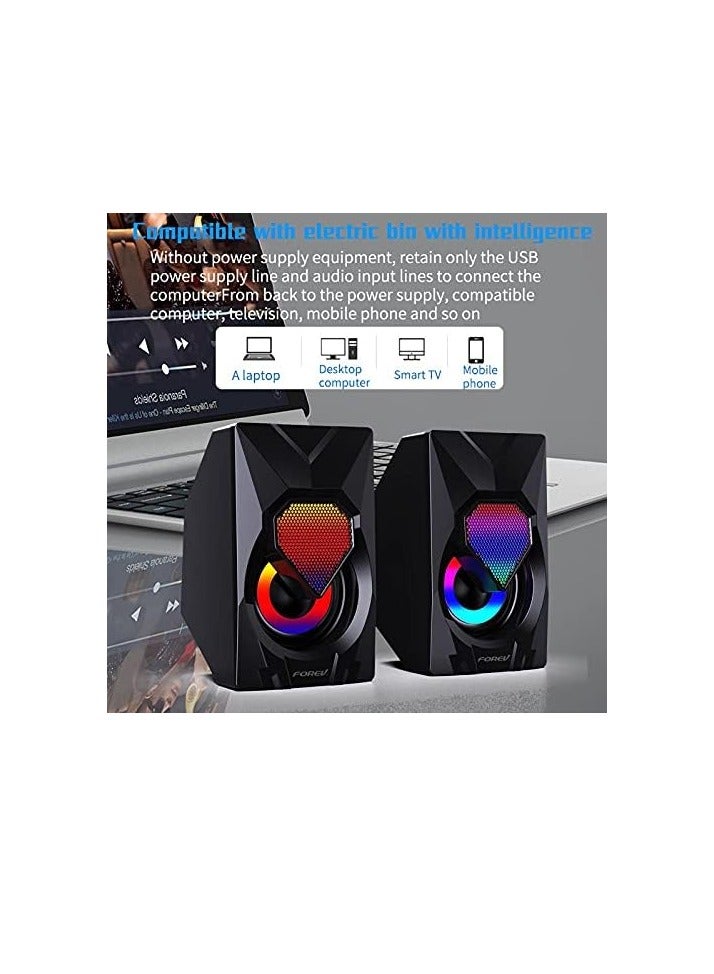 Forev FV-209 RGB Multimedia Speaker 2.0 Channel ,3W*2 Mini Wired Stereo Sound ,For PC / Laptop / Mobile | Black - Image 5