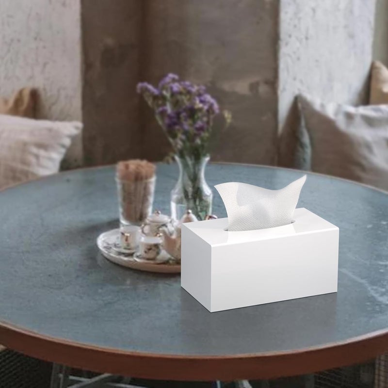 PITBVO Tissue Box Cover, Acrylic Tissue Box Holder Rectangle Upgrade Size Facial Tissue Holder Handmade Napkin Dispenser for Bathroom Kitchen Bedroom Home Office (Glossy White, 9.85"L x 5.1"W x 5.3"H) - Image 2