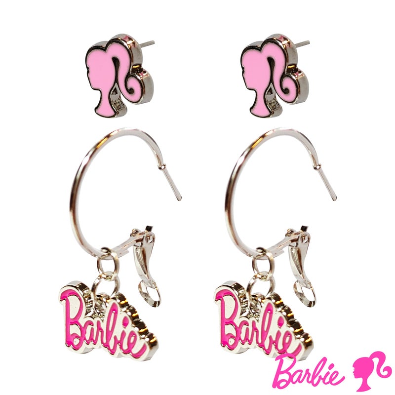 LUV HER Barbie Hypoallergenic Earrings for Girls - Hot Pink Stud Earrings & Fishhook Drop Earring Set with Charms - One Size Fits Most - Barbie Accessories for Girls Ages 4+ - Image 3