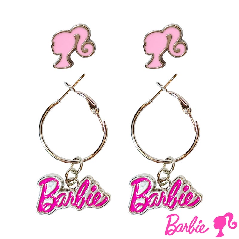 LUV HER Barbie Hypoallergenic Earrings for Girls - Hot Pink Stud Earrings & Fishhook Drop Earring Set with Charms - One Size Fits Most - Barbie Accessories for Girls Ages 4+ - Image 1