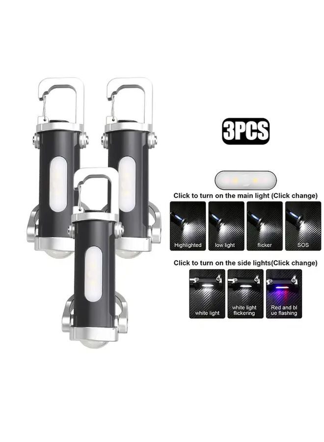 3 Pack Portable USB Hands Free Flashlight 7 Mode Type C Charging For Camping - Image 1