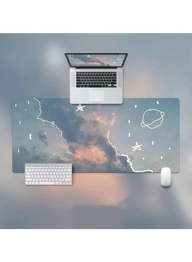 800×300×2mm Stylish Color LandscapeLarge Gaming Mouse Pad Stitched Edges Extended Mousepad Smooth Cloth Surface Non-Slip Rubber Base Waterproof Extended Comfortable Mouse Mat Desk Pad Spill-Resistant Desk Pad for Keyboard and Mouse Grey(Starry Sky)