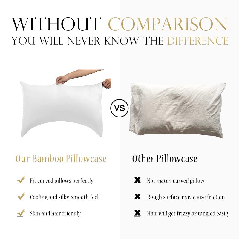 ELIBABA Cooling Side Sleeper Pillow Cases - Curved Rayon Derived from Bamboo Pillowcase Cover - Breathable Cool Silky Soft Pillowcase for Hot Sleepers Hair and Skin  King Size 1 Piece  20 * 36 Inches White - Image 2