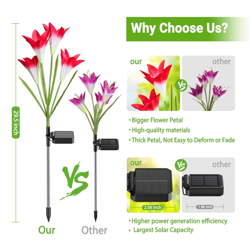 KOOPER Outdoor Solar Lights, 4 Pack Solar Garden Lights with Bigger Lily Flowers, Waterproof 7 Color Changing Solar Lights Outdoor - Bigger Solar Panel for Outdoor Patio Yard Garden Decoration - Image 4