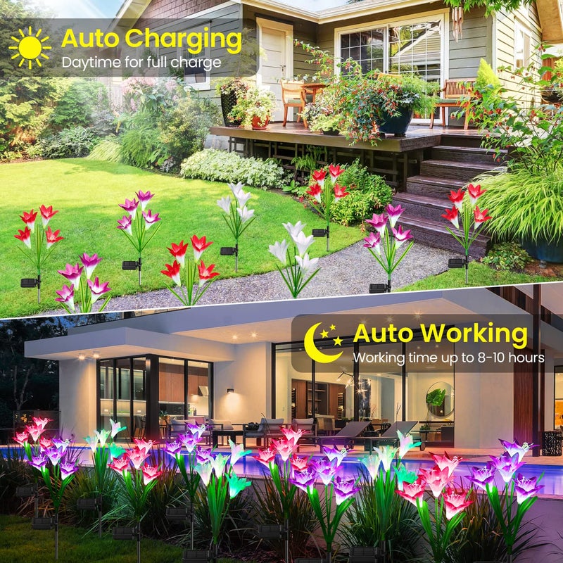 KOOPER Outdoor Solar Lights, 4 Pack Solar Garden Lights with Bigger Lily Flowers, Waterproof 7 Color Changing Solar Lights Outdoor - Bigger Solar Panel for Outdoor Patio Yard Garden Decoration - Image 5