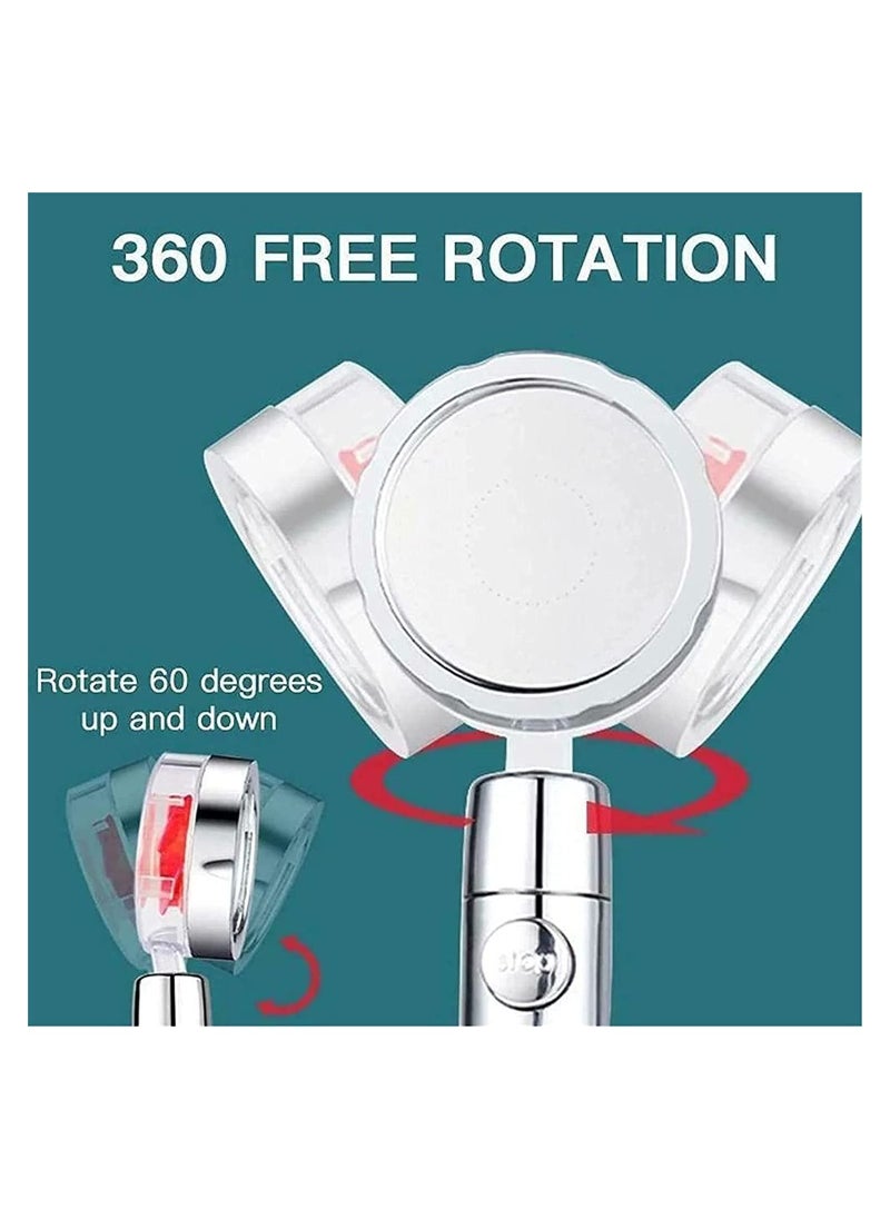 Handheld Turbocharged 360 Degrees Rotating  Pressure Propeller Shower Propeller Driven Turbo Charged Spinning Shower Head Turbo Fan Shower Head with Filter and Pause Switch Easy Install