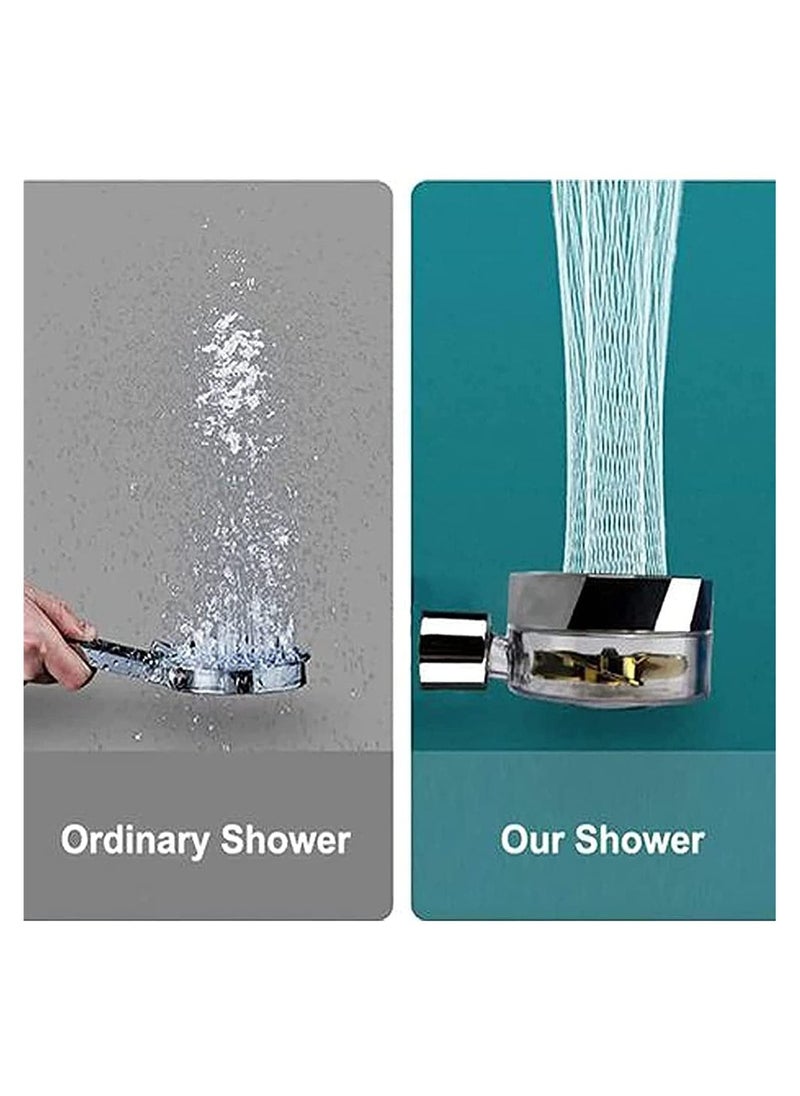 Handheld Turbocharged 360 Degrees Rotating  Pressure Propeller Shower Propeller Driven Turbo Charged Spinning Shower Head Turbo Fan Shower Head with Filter and Pause Switch Easy Install