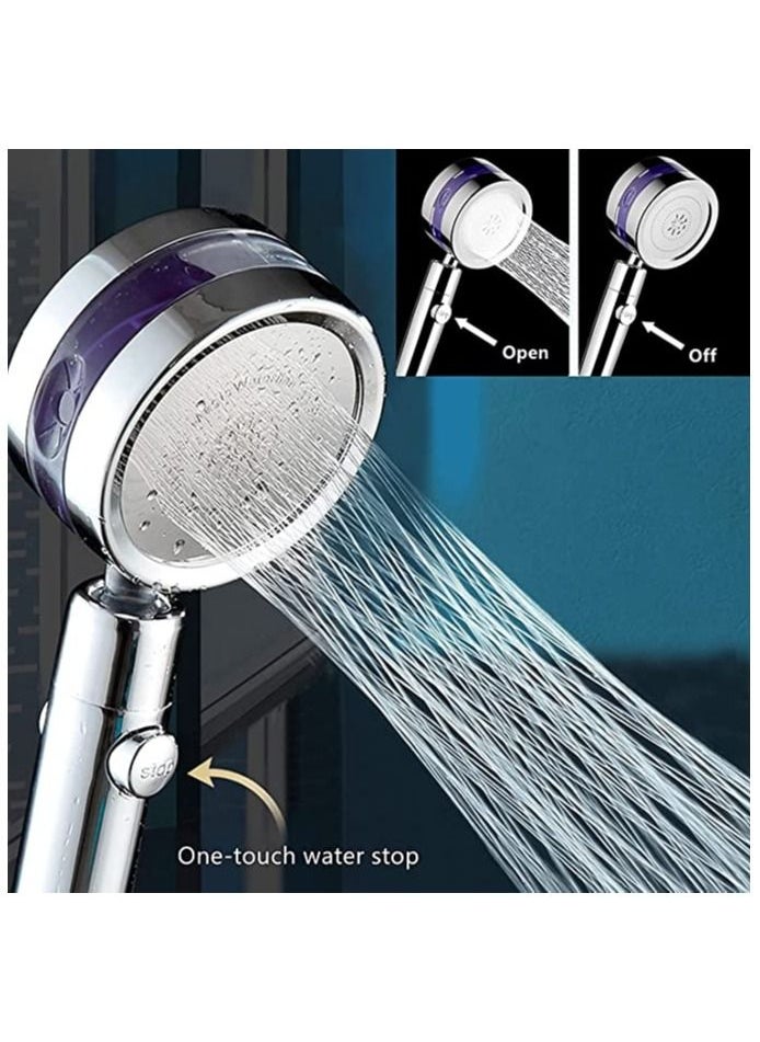 Handheld Turbocharged 360 Degrees Rotating  Pressure Propeller Shower Propeller Driven Turbo Charged Spinning Shower Head Turbo Fan Shower Head with Filter and Pause Switch Easy Install