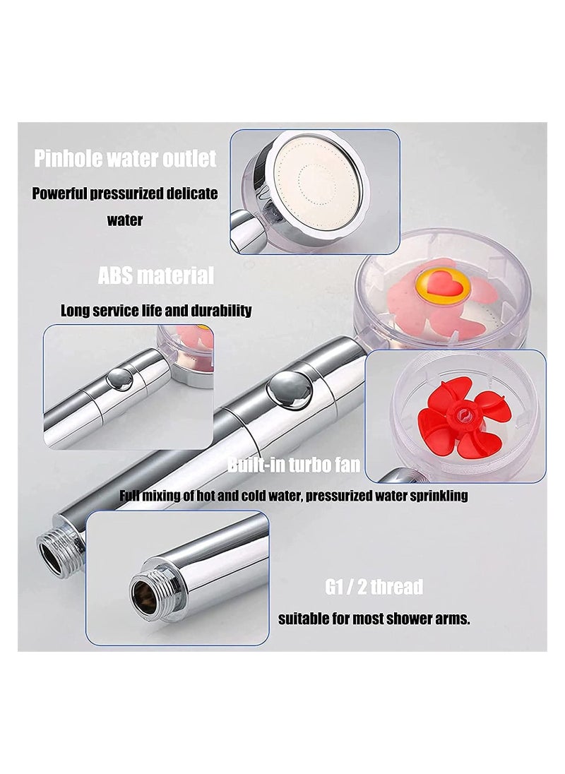 Handheld Turbocharged 360 Degrees Rotating  Pressure Propeller Shower Propeller Driven Turbo Charged Spinning Shower Head Turbo Fan Shower Head with Filter and Pause Switch Easy Install