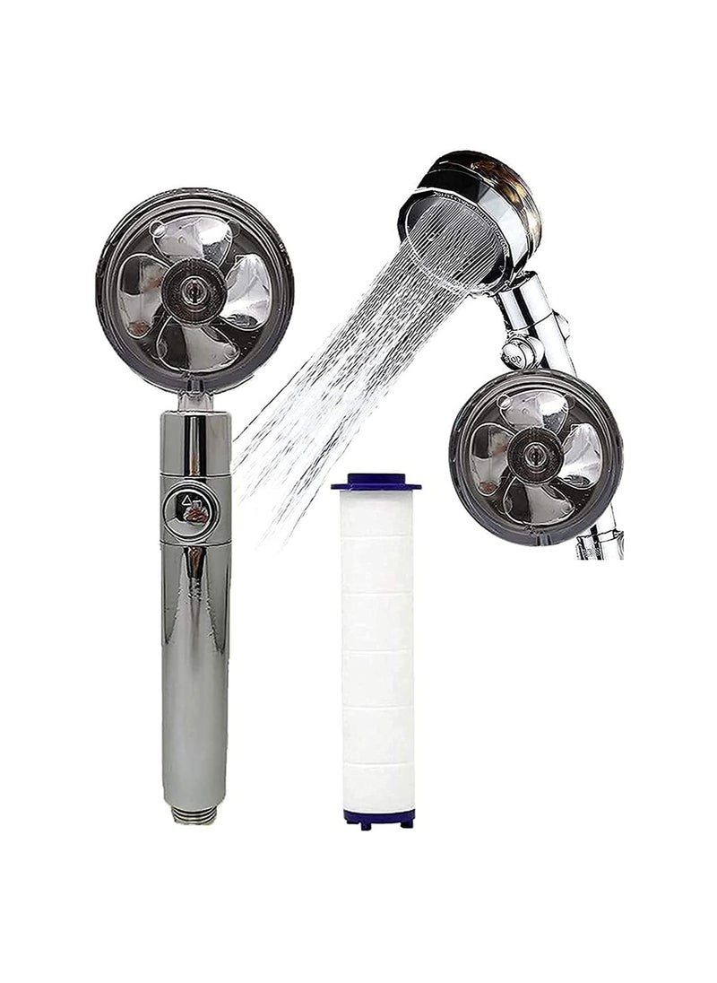 Handheld Turbocharged 360 Degrees Rotating  Pressure Propeller Shower Propeller Driven Turbo Charged Spinning Shower Head Turbo Fan Shower Head with Filter and Pause Switch Easy Install