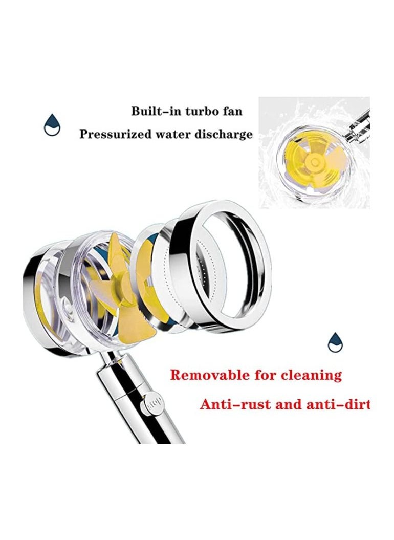 Handheld Turbocharged 360 Degrees Rotating  Pressure Propeller Shower Propeller Driven Turbo Charged Spinning Shower Head Turbo Fan Shower Head with Filter and Pause Switch Easy Install