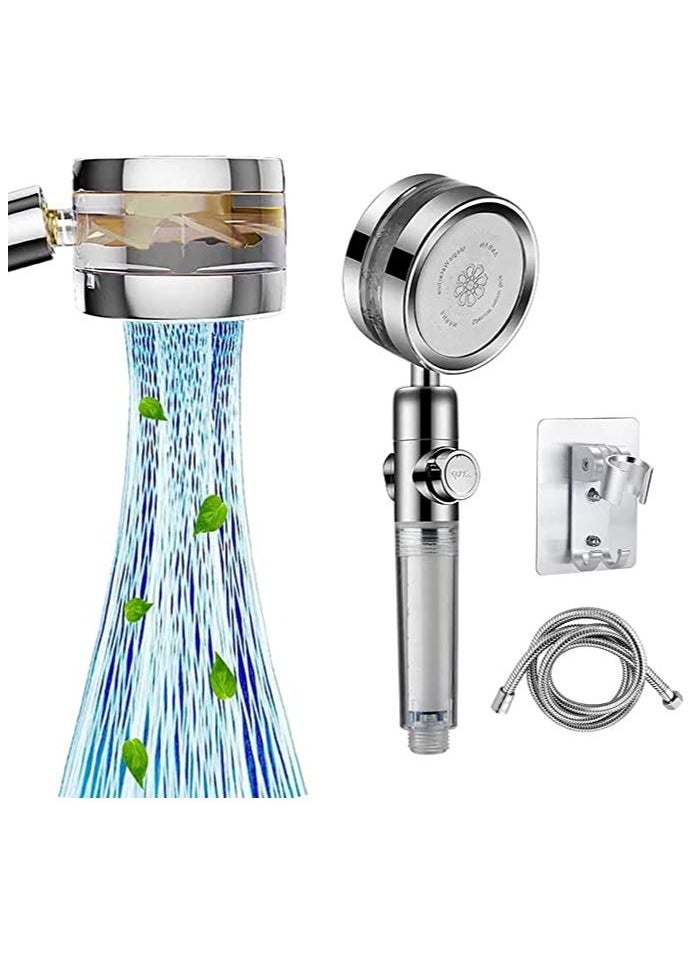 Handheld Turbocharged 360 Degrees Rotating  Pressure Propeller Shower Propeller Driven Turbo Charged Spinning Shower Head Turbo Fan Shower Head with Filter and Pause Switch Easy Install