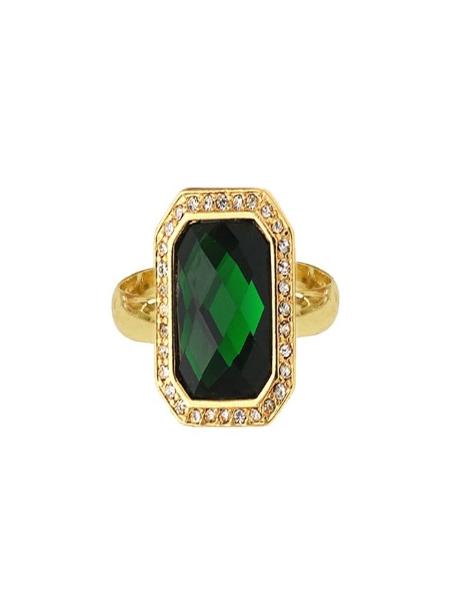 OIDIMS خاتم زفاف كلاسيكي مرصع بحجر الزمرد الأخضر الصناعي، خاتم مفتوح مرصع بكريستال كبير، خاتم قابل للتعديل من الزركونيا المكعبة AAAA، هدية أنيقة للنساء والفتيات - Image 1