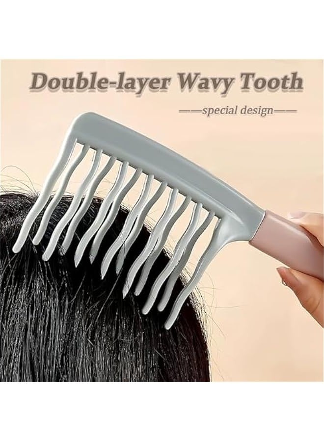 مشط أسنان واسعة للشعر المجعد والرطب والطويل بتصميم مموج للطبقتين - Image 4