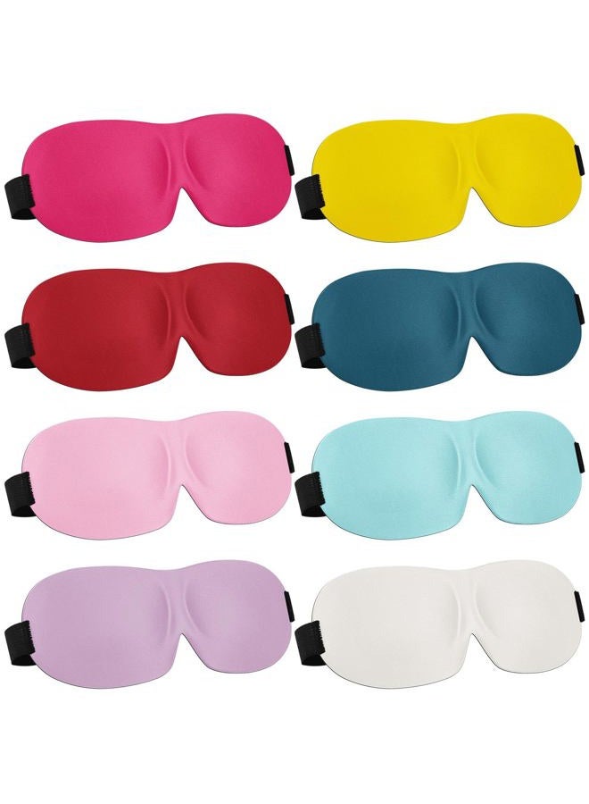 Bencailor 8 Pcs Sleep Eye Mask 3D Contoured Eyes Mask Blackout Eye Covers for Sleeping with Adjustable Strap Light Night Blindfolds Soft Comfy Eyes Shade for Women Men (Medium,Solid Color) - Image 1