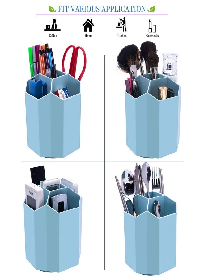 Siveit Desk Pencil Pen Holder, Rotating Pen Organizers 360-Degree 5 Grid Pen Holder for Desktop Storage Stationery Supplies Organizer, Home, Office, School, Kids, Blue - Image 5