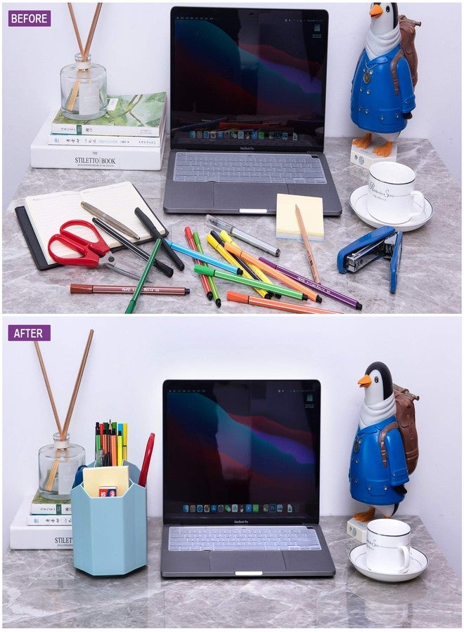 Siveit Desk Pencil Pen Holder, Rotating Pen Organizers 360-Degree 5 Grid Pen Holder for Desktop Storage Stationery Supplies Organizer, Home, Office, School, Kids, Blue - Image 4