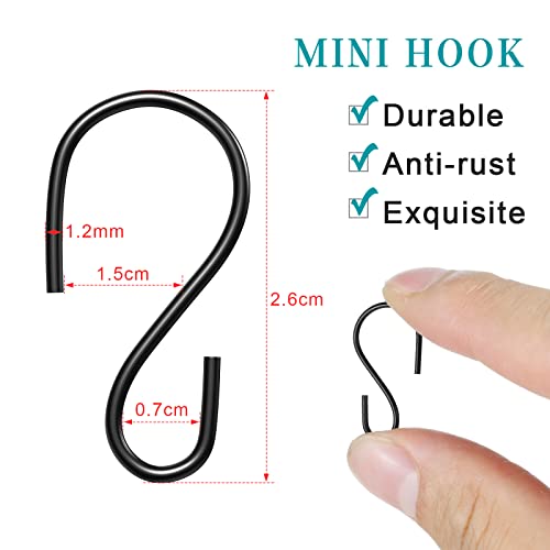 Sratte 240 Pcs Mini S Hook for Hanging 1 Inch Metal Hanging Hooks S Shaped Iron Wire Hangers Mini Ornament Storage Hangers for Irish Day Decor Pot Plant Jewelry Keychain Black - Image 3