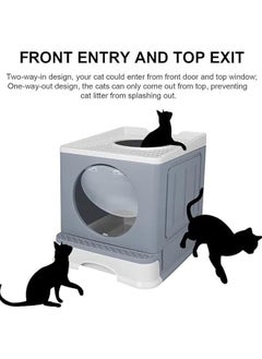XiuWoo Cat Litter Box Enclosed Cat Potty Top Entry Anti-Splashing Kitten Toilet Foldable Large Kitty Litter Pan with Lid & Drawer Type for Cats Kittens Pet, Easy to Scoop & Clean, Grey  - Image 2
