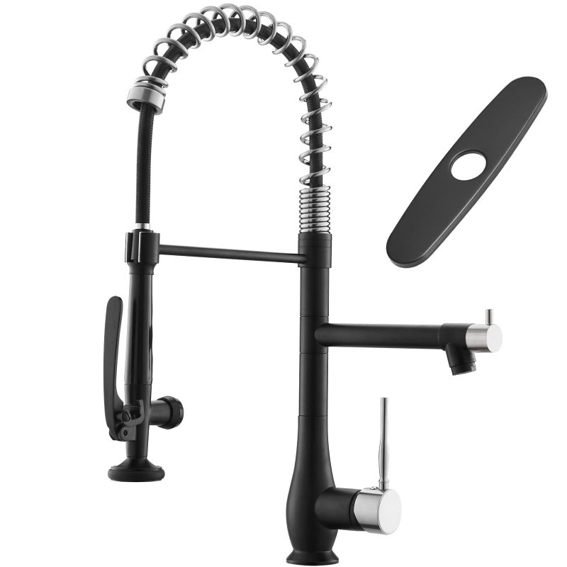 GIMILI Kitchen Faucet with Pull Down Sprayer Single Handle High Pressure Kitchen Sink Faucet Commercial Double-Headed Stainless Steel Kitchen Faucets Brushed Nickel and Black - Image 4