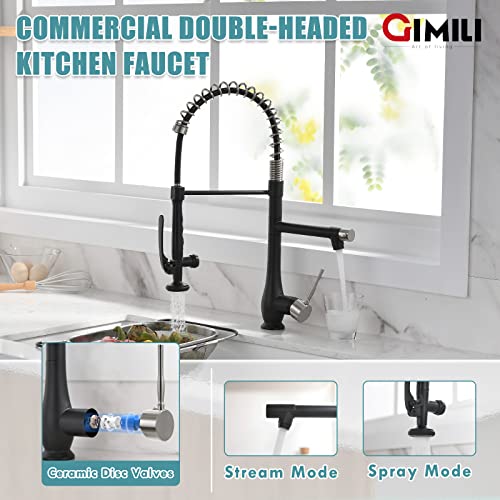 GIMILI Kitchen Faucet with Pull Down Sprayer Single Handle High Pressure Kitchen Sink Faucet Commercial Double-Headed Stainless Steel Kitchen Faucets Brushed Nickel and Black - Image 3