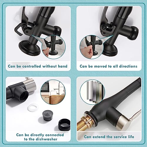 GIMILI Kitchen Faucet with Pull Down Sprayer Single Handle High Pressure Kitchen Sink Faucet Commercial Double-Headed Stainless Steel Kitchen Faucets Brushed Nickel and Black - Image 5